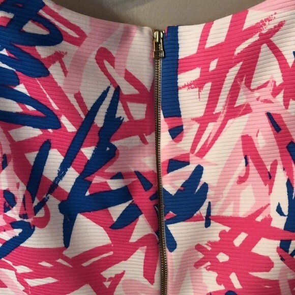 TAYLOR 12 SLEEVELESS WHITE PINK BLUE ABSTRACT PRINT MINI DRESS EMBROIDERED - Picture 7 of 9